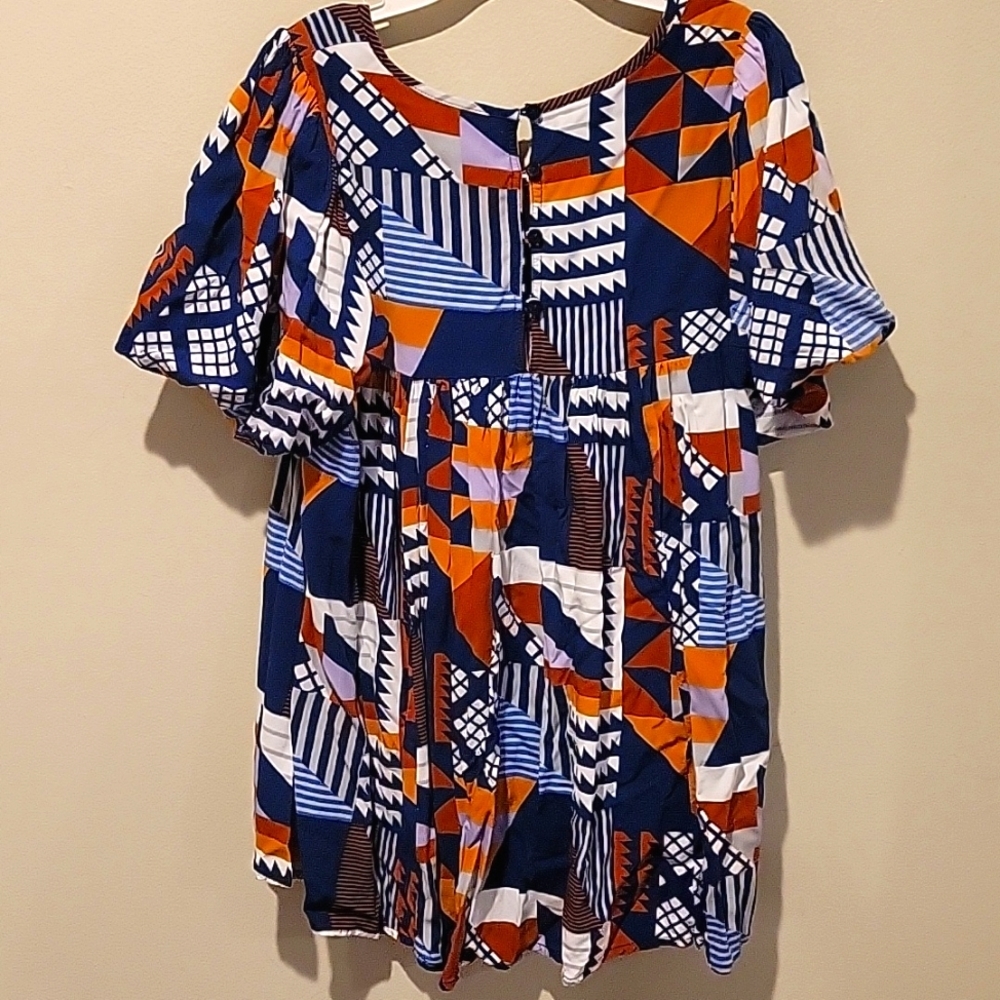 ❤️ NWOT! ANTHROPOLOGIE PORRIDGE VENTURA ABSTRACT BLUE ORANGE WHITE TOP, SMALL - Picture 10 of 11